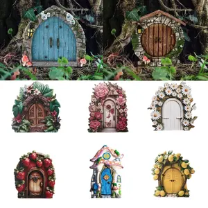 3D Effect Fairy Door Wooden Garden Decoration, Dual Layer Enchanted Forest Portal Miniature Landscape Ornament, Outdoor Decorative Figurine, Exterior Decorative Statues