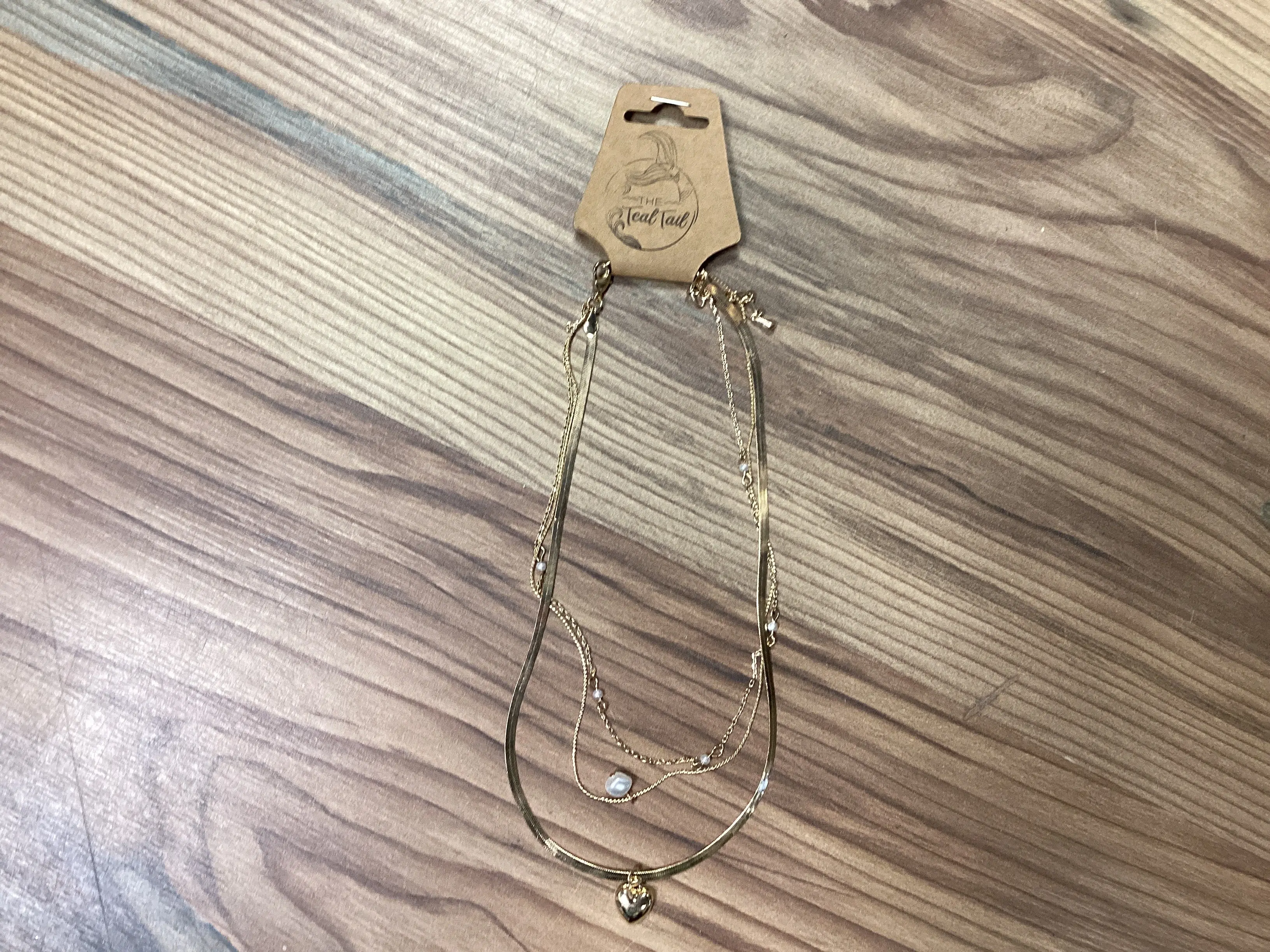 Triple Layer Heart Pearl Necklace