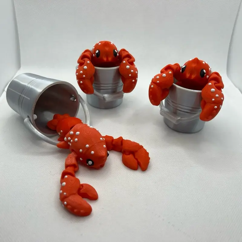 3D Printed Articulated Lobster in Bucket Decor Ornaments