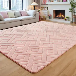 4x6 Pink Washable Area Rug for Girls Bedroom, Geometric Shag Non-Slip Living Room Rugs, Plush Soft Carpet for Kids Room Nursery Room Dorm Bedside Decor
