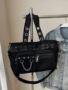 Women's Punk Style Studded Multifunctional Handbag - High-Quality Multi-Pocket Crossbody Bag for Daily Commuting, Casual Use
