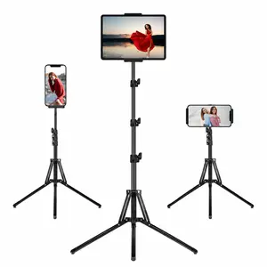 65" Adjustable iPad Tripod Stand, 360° Rotating Mount for iPad Pro, iPhone, Kindle & Tablets 4.5-12.9 Inch