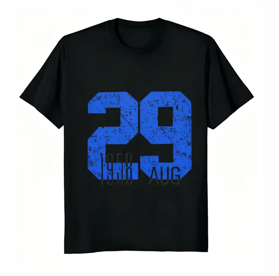 Women's 100% Cotton Unisex Distressed 29 August 1958 Birthday Graphic Tee, Retro Casual T-Shirt