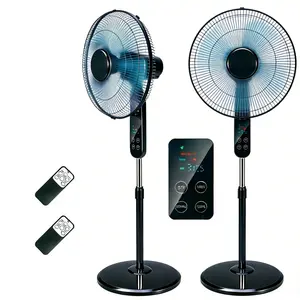 Aottop 16" Pedestal Fan with LED Display & Thermometer - 2 Pack - Standing Fan for Bedroom, Living Room, Office, with Remote Control, 3 Speeds, 3 Wind Modes, 8H Timer, Adjustable Height, Tilt Head, 65W, Black