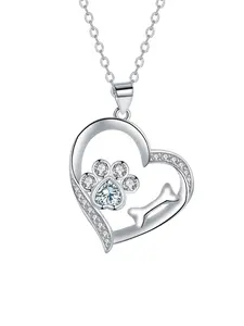 Dog Memorial Gifts Remembrance Necklace, Cubic Zirconia Dog Cat Pet Paw Print Dog bone Jewelry Gift for Women