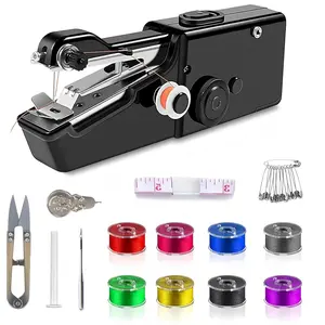 Portable Electric Mini Handheld Sewing Machine for Beginners, with Manual and Accessories for Quick Hem Stitching, Black