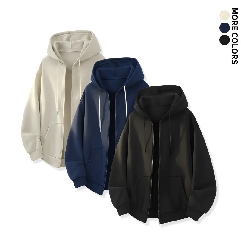 Men’s zip-up hoodie, solid color, loose fit—hooded jacket for daily commute, street hangouts, casual wear, sweatshirt clothes fall dream hoodies