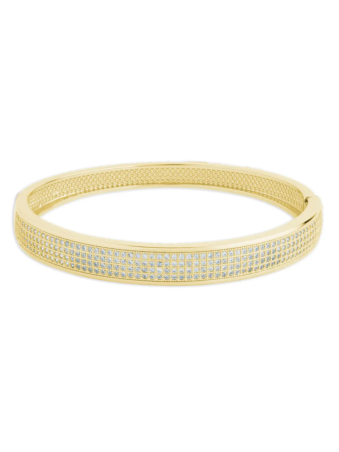 Sterling Forever Bangle for Women - Nessa Pave CZ in 14kt Gold or Rhodium Plate, Hinge Closure, Elegant Plated Silver Bracelets & Anklets