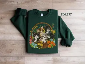 Cute Vintage 90s Cat Cottagecore Sweatshirt, Floral Cat Sweatshirt, Vintage Wildflower Sweater, Cat Lover Gift, Flora Lover Sweatshirt