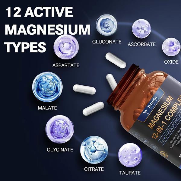 12-in-1 Magnesium Complex 700mg - Supplement  with Glycinate Citrate Malate Oxide Taurate Aspartate Orotate, Vegan Capsules for Muscle, Heart, and Relaxation Support  magnesium