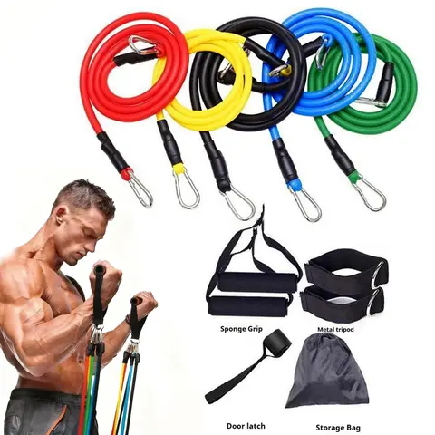 11pcs/Set Pull Rope, Resistance Bands,Portable Fitness Equipment, Ankle Strap, ChestExpander,Elastic Exercise Band, YogaStretching Rope