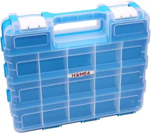 Double Sided No BPA Toy Display Storage Container Box - Compatible with Mini Toys, Small Dolls, Tools Beyblade - Heavy Duty Organizer Carrying Case - 34 Adjustable Compartments