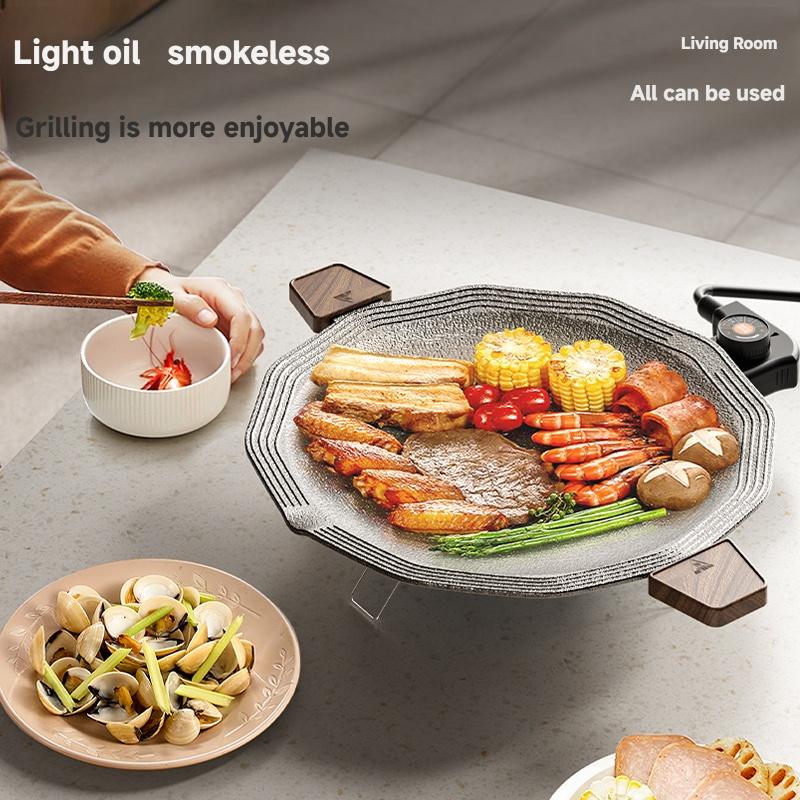 36CM Titanium Non-Stick Electric Griddle 800W Ring Heating Multifunctional BBQ Pan for Home Tortilla Maker with Adjustable Temperature Control and Smokeless Design