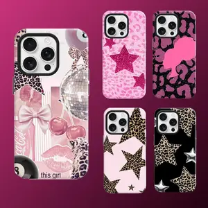 Y2K Pink Leopard Star Barbiecore Phone Case For iPhone17 16 15 14 13 12 11 Pro Max Plus Air Samsung S21 22 23 24 25 26  A13 14 15 25 34 35 52 53 54 55 Plus Ultra Fe Edge Trendy Protective Cover Smartphone Cellphone outdoorfun