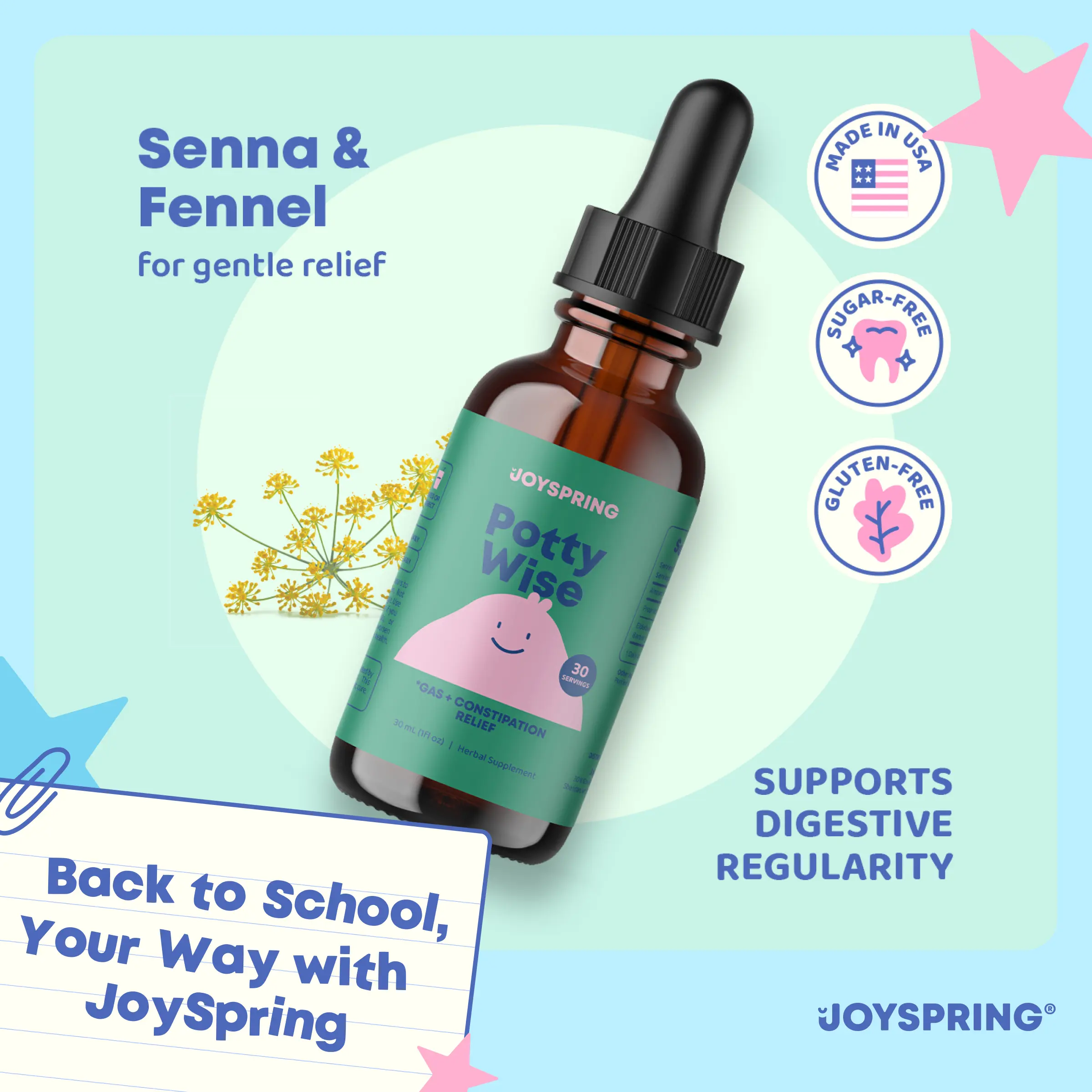 JoySpring Potty Wise Drops – Gentle Herbal Digestive Support Regularity Supplement