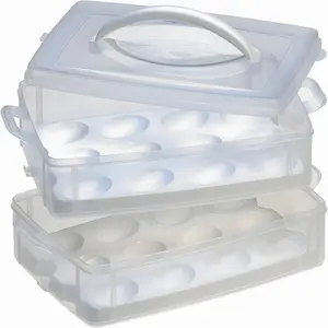 (2-Layer, 24 Eggs) Plastic Detachable Deviled Egg Carrier Storage Container With Lid and Handle, Freezer Dishwasher Microwave Safe