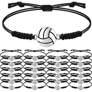 20 Pieces Volleyball Charm Bracelets Bulk Adjustable Sport Jewelry Volleyball Team Gifts Birthday Party Favors Decorations for Women Men Coach