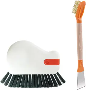 Groove Cleaning Brushes 2 in 1 Window Track Cleaner Cleaning Tools, Multifunction Hard Bristle Grout Crevice Cleaning Brush with Scraper for Kitchen Stove Sink, Sliding Door Track, Window Sill, 2PCS