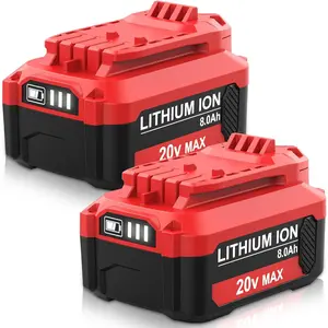 High quality 2 Pack 8000mAh CMCB206 Lithium ion Replacement Battery Compatible with Craftsman 20V BatteryCMCB202 CMCB204 CMCB201 CMCB209 CMCB205 CMCS500 V20 Series Cordless Power Tool(Only for V20 Series)(Red)