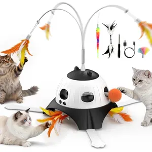 3-in-1 Interactive Cat Toy with Plush Tail, Whack-a-Mole & Rotating Feather Wand