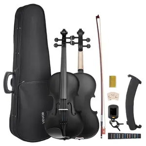 VEVOR Violin 4/4 Full Size for Adults,  Violin Fiddle Set for Beginners Student with Hard Case, Rosin, Bow, Shoulder Rest, Bridge, Tuner and Extra Strings, Professional Solidwood Instruments  (Black)