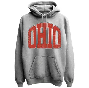 Retro Football Hometown Sweatshirt Ohio Design Gray Hoodie with Red Lettering