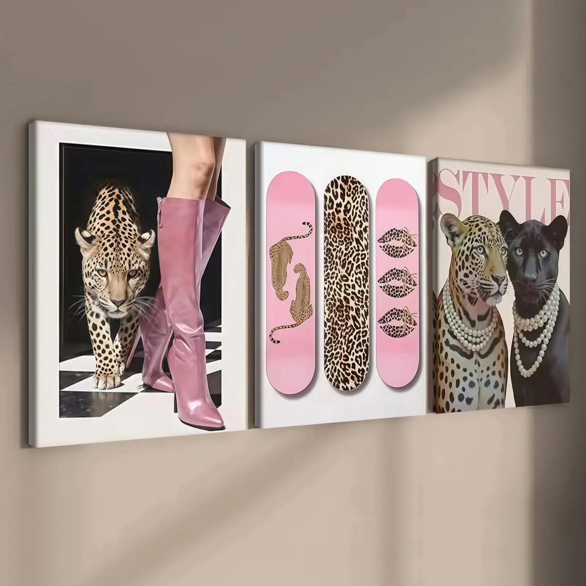 3-count wooden frame canvas, high-end atmosphere bedroom and store decoration posters, perfect living room and bedroom decoration, fashionable and modern cool design family posters, corridor wall art, waterproof, art, Hanging Wall Art, Home Decor Products