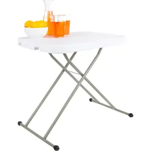 Everyday Home Folding Table with Adjustable Height - Lightweight Portable Folding Desk - Small Plastic Table for TV Tray, Playing Cards, and Craft Room (White)
