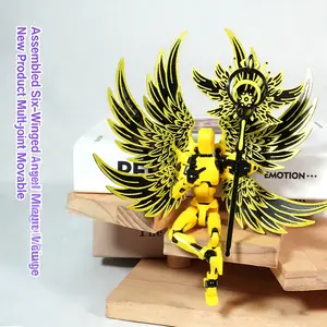 T13 Multi-Jointed Action Figure Model, Six-Winged Angel, DIY Assembly Model Figurine, Six-Winged Angel with Staff, Perfect Gift for Holidays, Articulating Figures