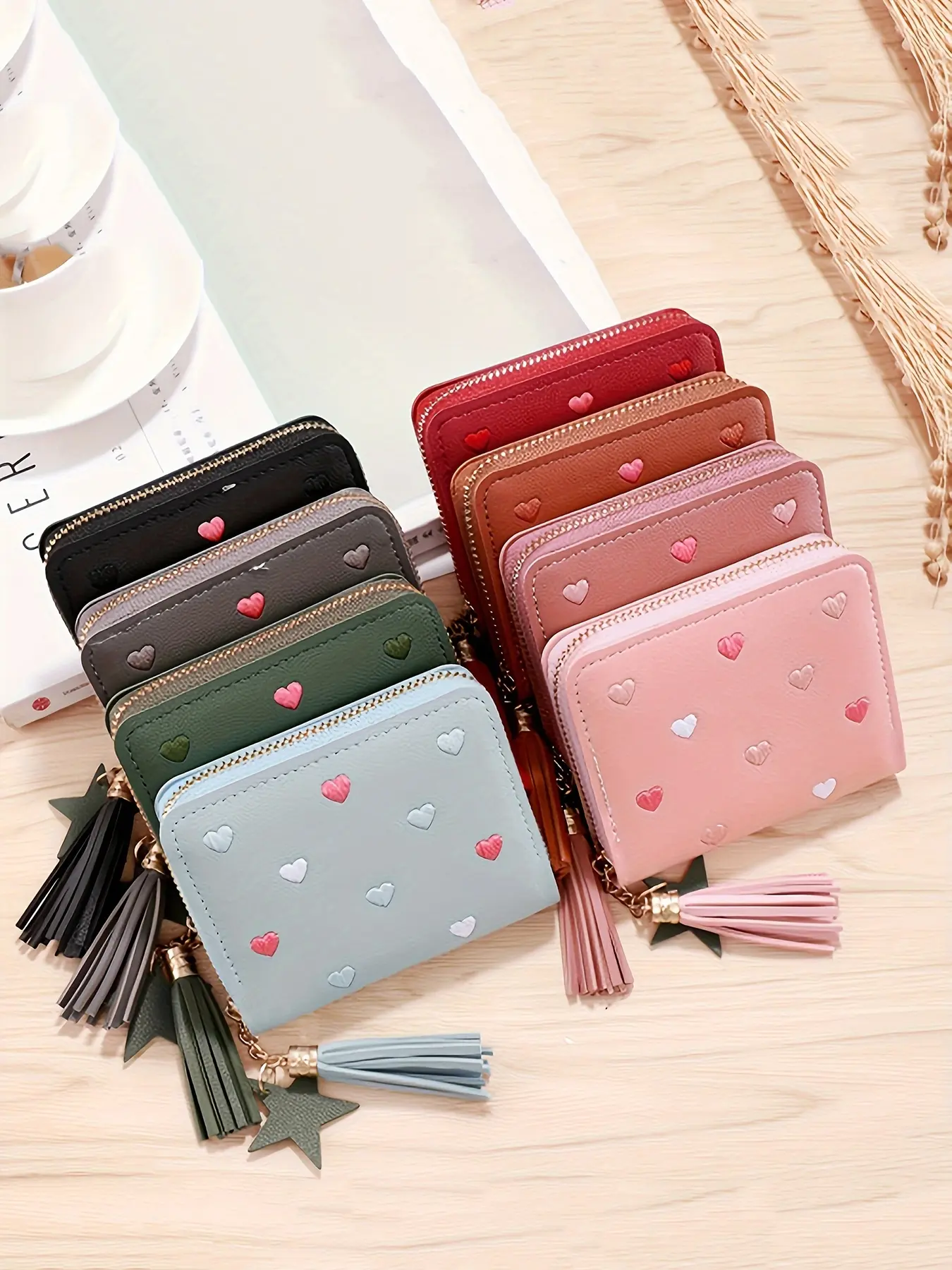 kawaii Girl's Wallet with Cute Embroidered Heart Pattern, Casual Multi-Card Slots Design, Fashionable Versatile Women's Casual Trendy Wallet for Daily Use, Zipper Wallet