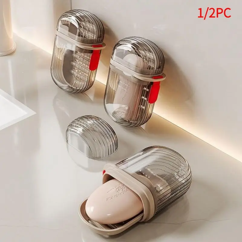 2-in-1 Mini Soap Draining Box, Soap Dish with Drainage, Portable Soap Box with Lid, Soap Holder for Travel & Outdoor Camping, Transparent, Leak-Proof Portable Bar Soap Holder for Travel, Bathrooms, Gyms & Outdoor Use