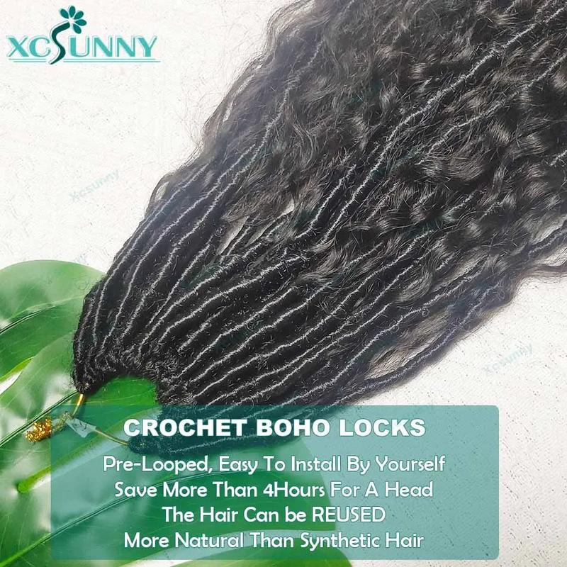 Crochet Boho Locs With Human Hair Curls Pre Looped Crochet Hair Jerry Curly Human Hair Ends For Black Women Synthetic Locs