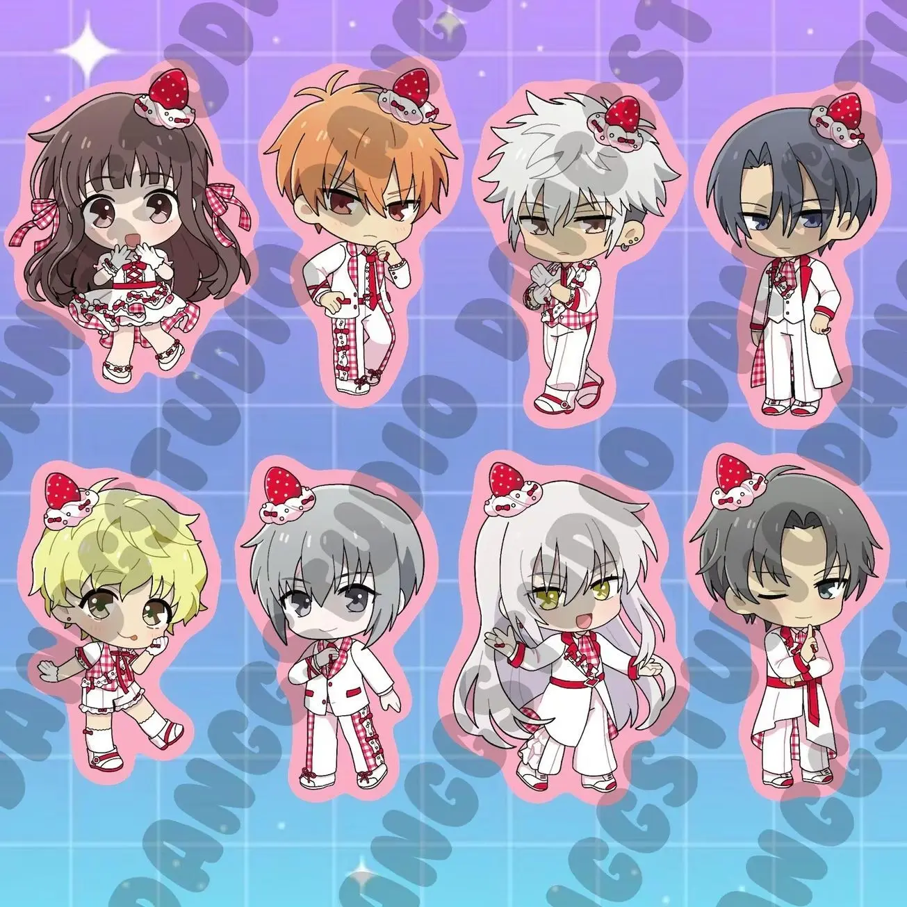 8 Ops FB Chibi Strawberry Acrylic Keychains | Kawaii Cute Anime Keychains