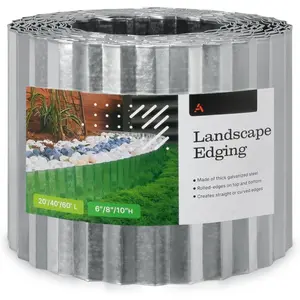 60FT Glvnized Steel Lndscpe Edging Roll, 8" Tll Sturdy Flexible Corrugted Metl Lwn Border for Grden, Pthwy & Flower Beds,