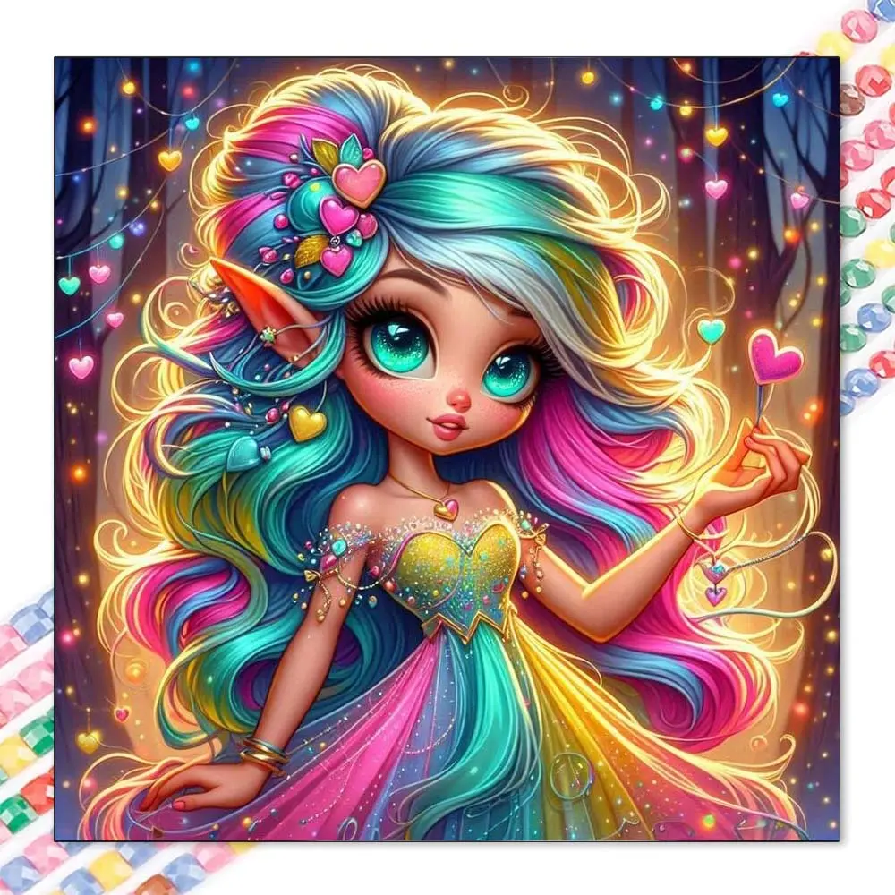 1 set of DIY diamond painting kit, 5D diamond art set, DIY decoration, gorgeous long hair, colorful dress, heart pattern mosaic, diamond art, DIY art home decoration, suitable for Christmas, Diamond Art Tools