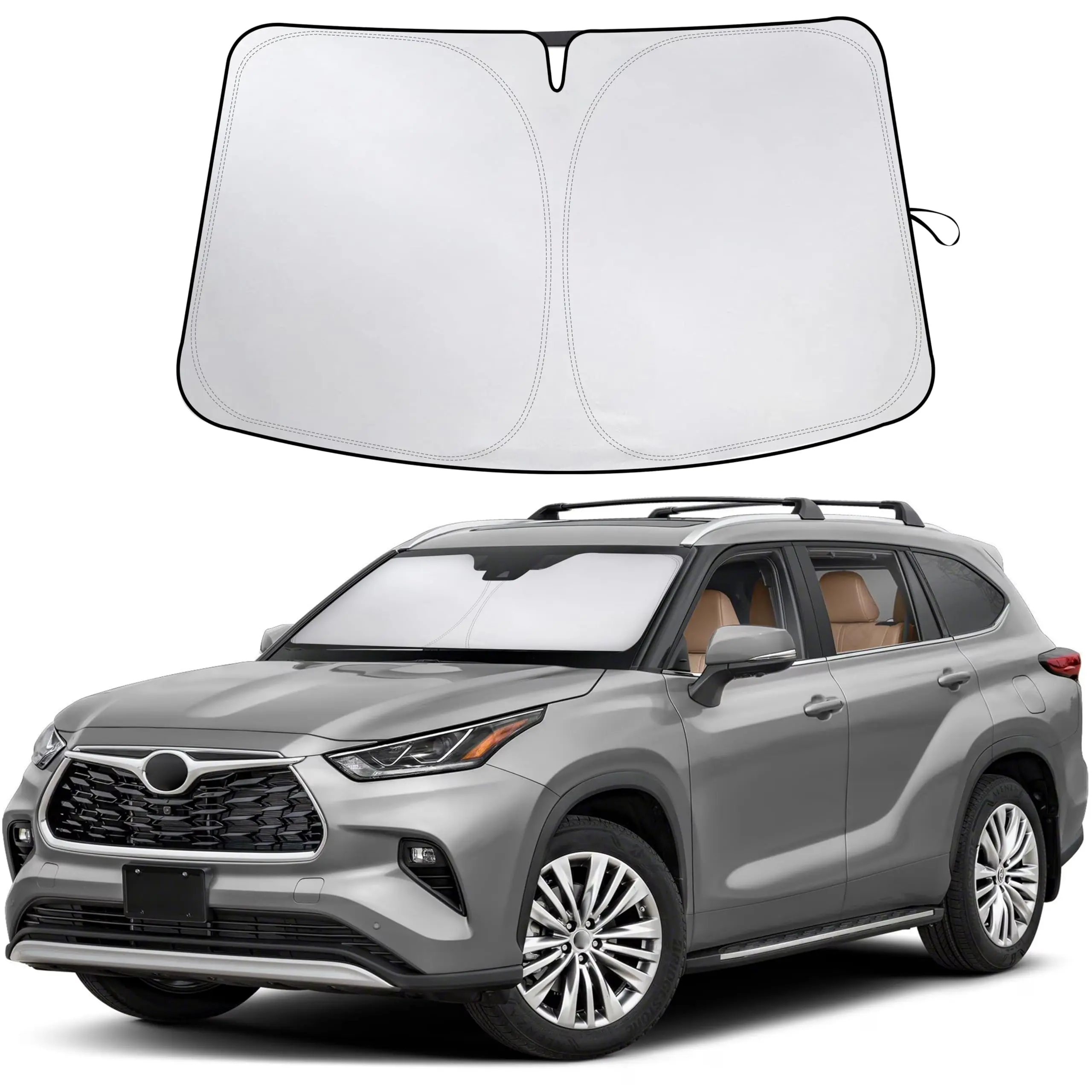 EcoNour Custom Fit Windshield Sunshade (59x27.5in) for 2020-2025 Mid-Size SUV L, LE, XLE, Limited, Platinum Models - 240T Silver-Coated Polyester, UV-Blocking Front Window Heat Protection Visor, Easy-Fold, Hook-Loop, Portable Car Exterior Accessory, Sunsh