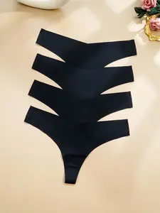 Four-Pack Women's Seamless Low-Waist Thong Underwear, Seamless Knickers, Lady, Soft Minimalist Panty, No Visible Lines, Soft Stretch Fabric, Elegant Fitted Design, All Seasons