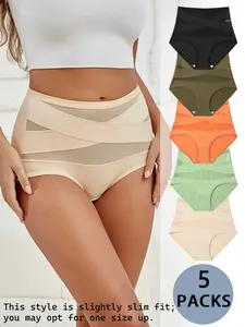 Women's Solid Color High Waist Fitted Briefs, Soft Comfy Breathable Casual Panty for Daily Wear, Ladies Underwear for All Seasons, Womenswear