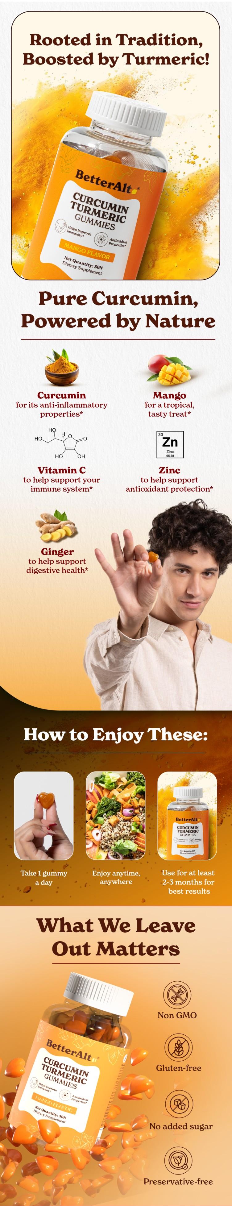 BetterAlt Immuno Turmeric Gummies | Mango Flavor | Ginger & Peperine | Supports Immune Health | Antioxidant Rich | 1-Month Pack BetterAlt Immuno Turmeric Gummies | Mango Flavor | Ginger & Peperine | Supports Immune Health | Antioxidant Rich | 1-Month Pack