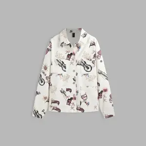 Cider [size 0-10] Denim Collar Puppy Graphic Pocket Button Jacket