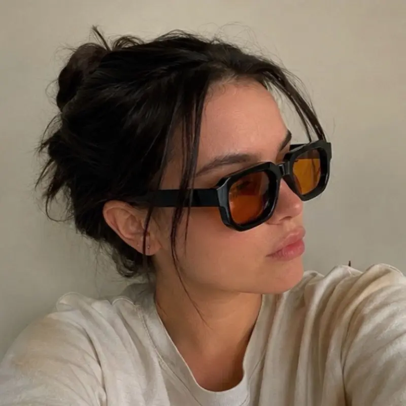 Black Frame Orange Lens Retro Street Style Sunglasses, Fashion UV-Protective Shades