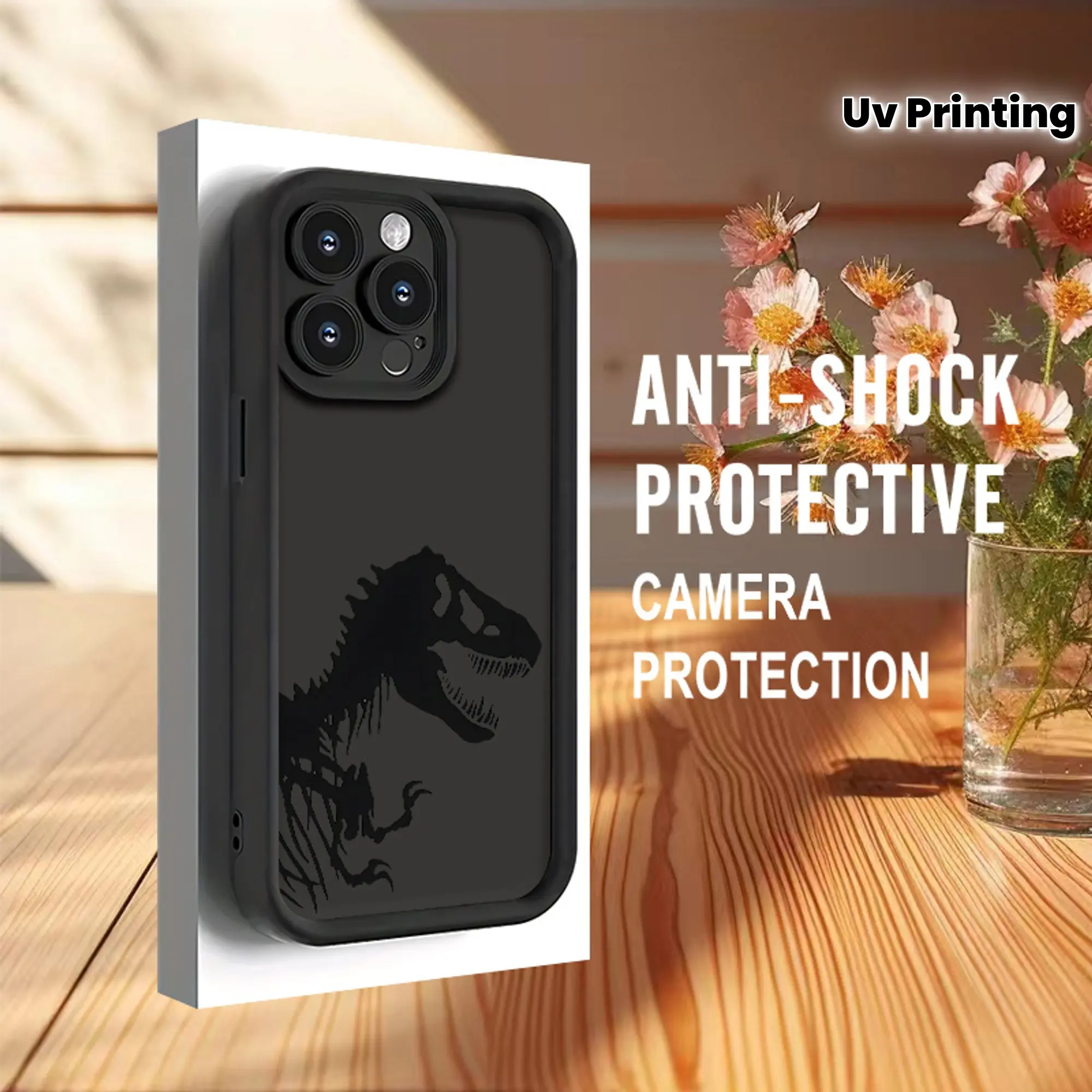 Black Ferocious Dinosaur Pattern Silicone Smartphone Case - Protective, Shockproof, Durable Soft Cover with TPU Lens Protector for iPhone 17 Pro Max,16,16e,15,14 Plus,13,12 Mini,11,Air,X,XS - 2D Printed Handheld Device Accessory Gift