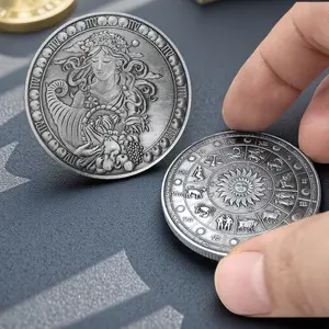 Retro silver relief commemorative coins twelve constellations series, hand-made exquisite mermaid sun god ancient style art coin collection, ancient Greek mythology theme love guardian, home decoration ornaments gifts, holiday creative gifts
