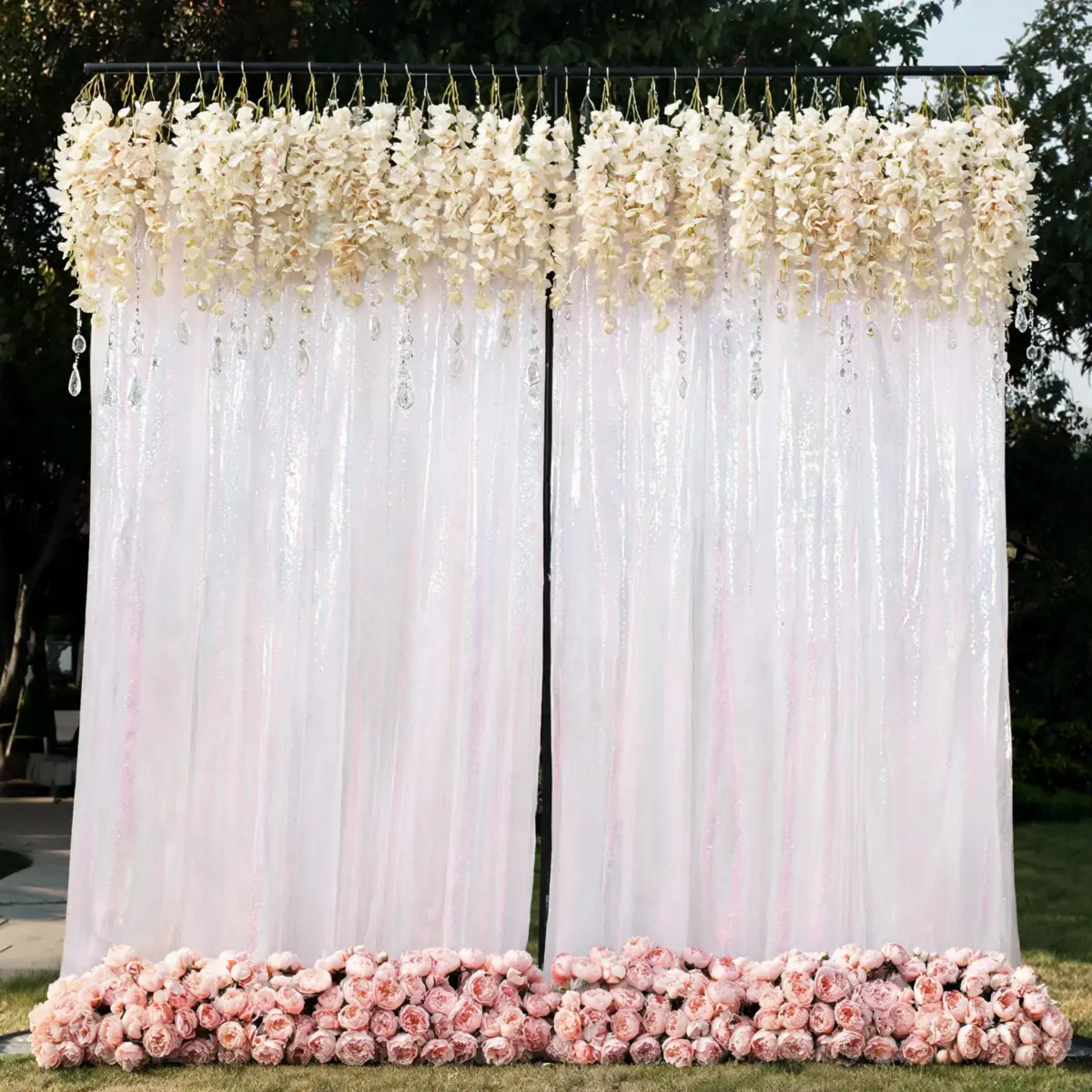 White Iridescent Glitter Backdrop Curtain 2 Panels 4FTx8FT for Party Photography Props Wedding Birthday Christmas Halloween Thanksgiving Drapes