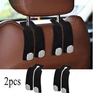 Car Headrest Hook, 2-Pack Car Seat Back Storage Hooks, Dual Hooks for Hangers Wallet Umbrella, Car Leather Organizer Stand, Car Storage Organizers, Car Backseat Organizer
