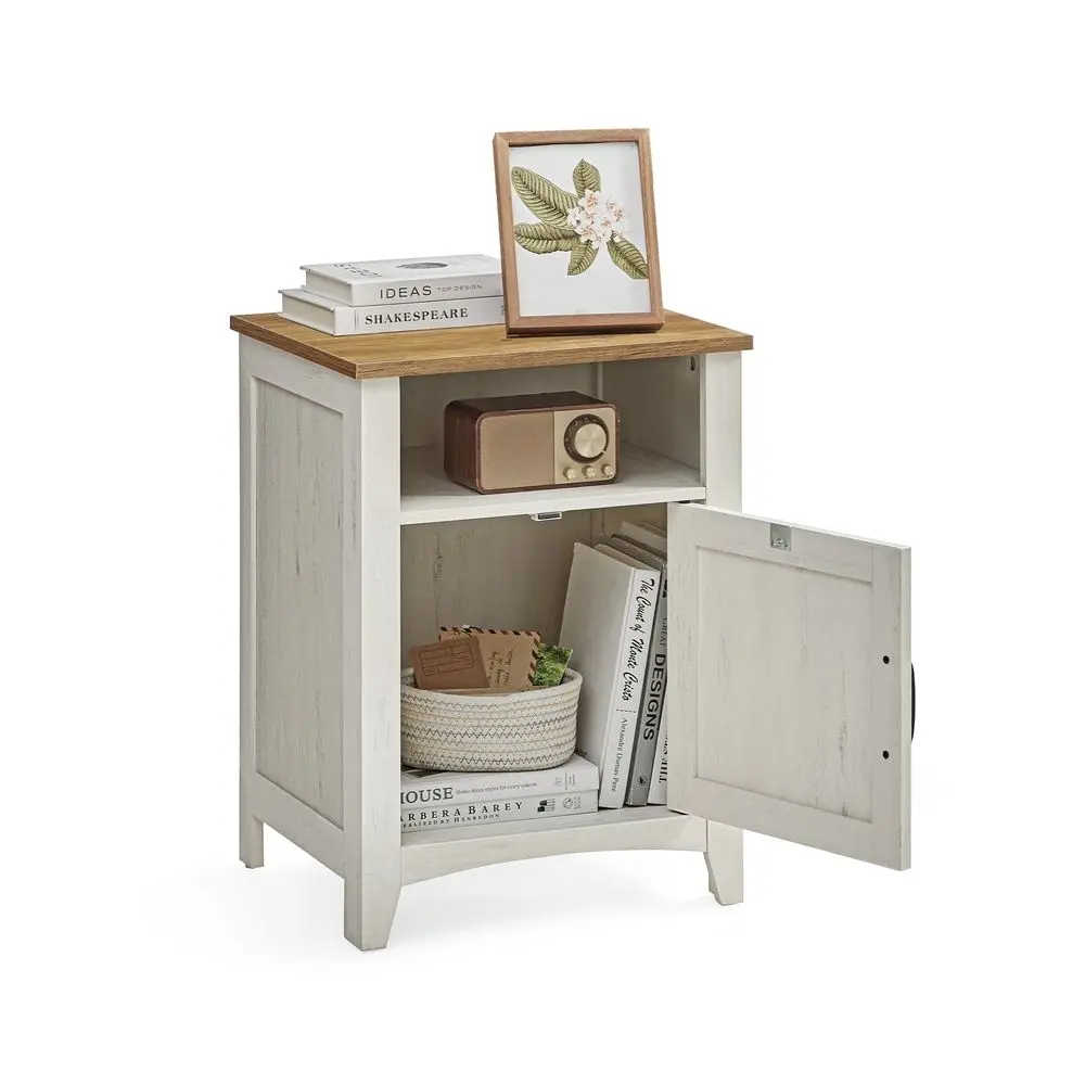 VASAGLE LIRY Collection Farmhouse Nightstand Cabinet - Bedside Table with Barn Door, Open Compartment Storage, Indoor Side End Table for Bedroom
