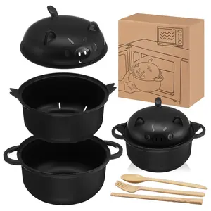 Large Noodle Bowl Set, Microwave Ramen Pot, Wheat Straw Microwave Bowl with Filter Lid, Spoon, Chopsticks, Fork, Essential for Dorms & Apartments, Instant Noodles Bowl