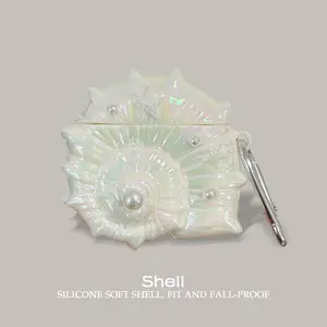 For AirPods Case  Conch Shape Style Electroplating process Earphone Protective Case Compatible With AirPods 1/2/3/4/Pro/Pro2 Designed For Girls With Silver Hook or Pearl Bracelet