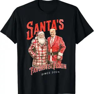 Santa's Favorite Felon Since 2024 Christmas Xmas Funny Trump Printed T-shirt, Men's Casual and Comfortable T-shirt Summer, men's short-sleeved top for everyday activities