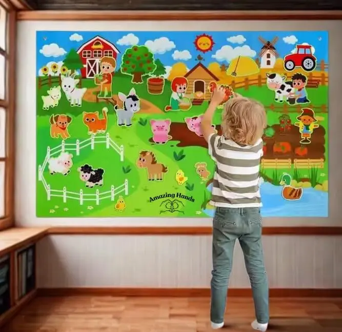 Farm Busy Board for Toddlers | Montessori Farm Activity Board | Educational Learning Toy | Sensory Board | Fine Motor Skills Activity